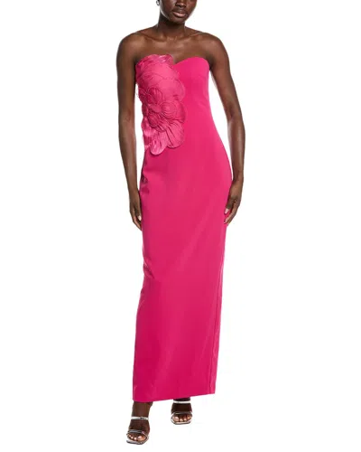 Badgley Mischka Flower Applique Gown In Pink