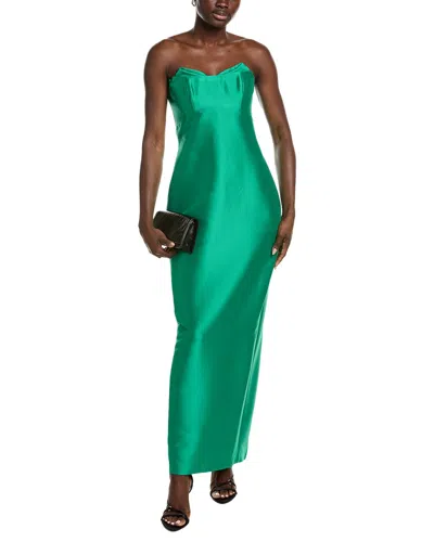Badgley Mischka Fold Top Strapless Gown In Green