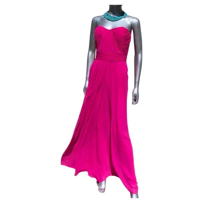 Pre-owned Badgley Mischka Fuchsia Bright Pink Draped Long Evening Dress Size 6