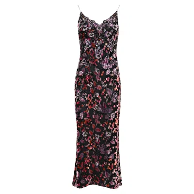 Pre-owned Badgley Mischka Fw 2000 Floral Burnout Velvet Dress With Embellishments In Black