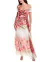 Badgley Mischka Gathered Chiffon Gown In Multi