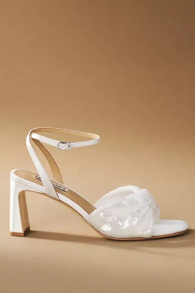 Badgley Mischka Gema Sequin Block Heel Sandals In White