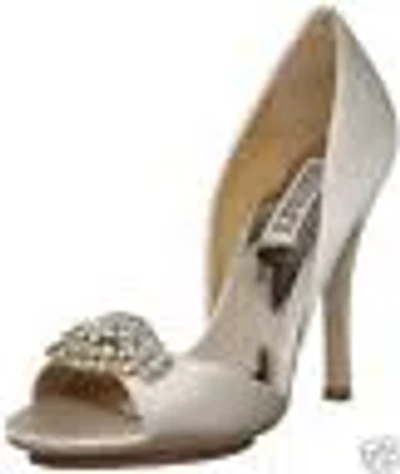 Pre-owned Badgley Mischka Gia Bridal Open Toe Pump Shoes W/crystal Brooch White 10 M