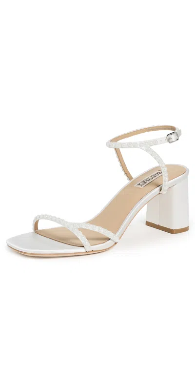 BADGLEY MISCHKA GIABELLA HEELED SANDALS WHITE SATIN