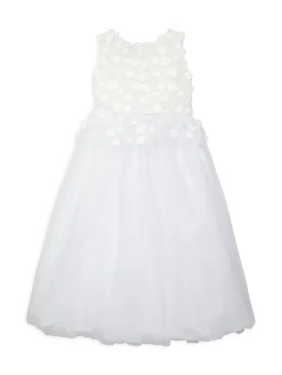 Badgley Mischka Kids' Girl's Charlotte Floral Appliqué A Line Dress In White