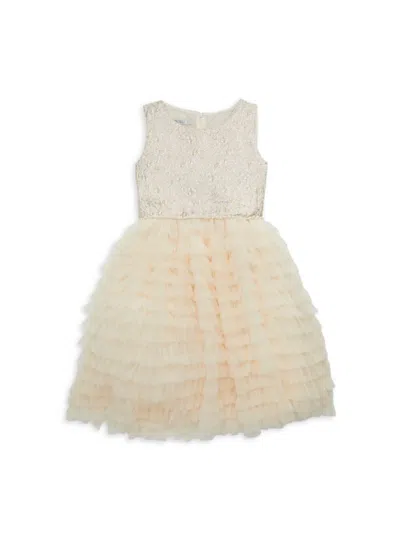 Badgley Mischka Kids' Girl's Harper Floral Fit & Flare Dress In Ivory Gold