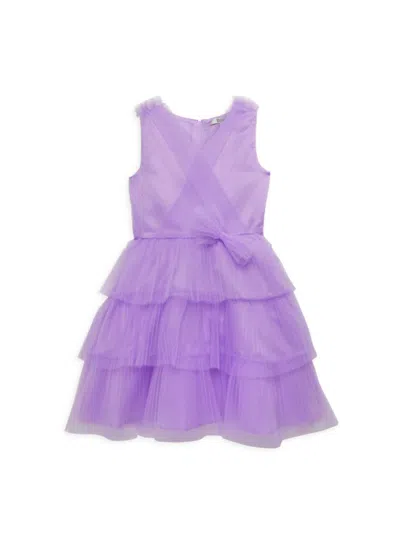 Badgley Mischka Kids' Girl's Nicole Bow Tulle Tiered Dress In Purple