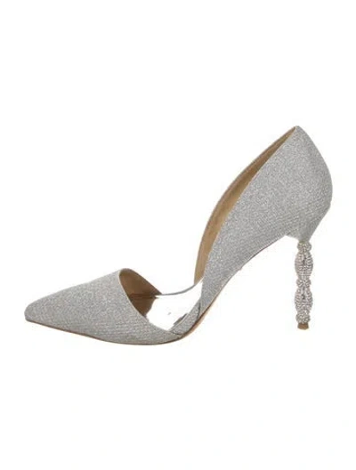 Pre-owned Badgley Mischka Glitter Crystal Embellishments D'orsay Pumps In Silver
