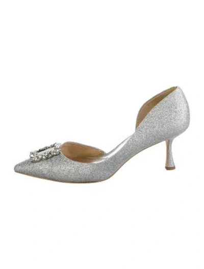 Pre-owned Badgley Mischka Glitter Crystal Embellishments D'orsay Pumps In Silver