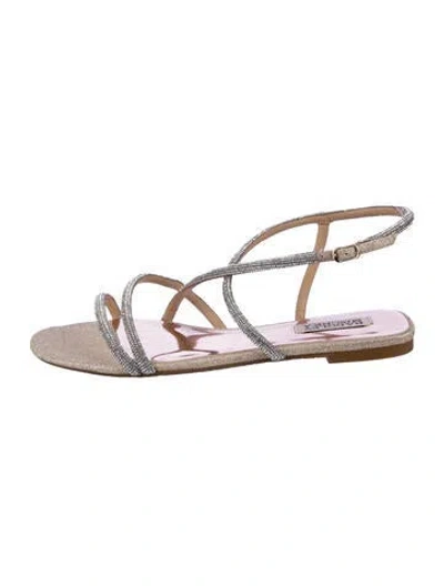 Pre-owned Badgley Mischka Glitter Crystal Embellishments Gladiator Sandals In Gold