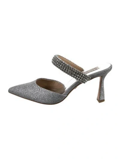 Pre-owned Badgley Mischka Glitter Crystal Embellishments Mules
