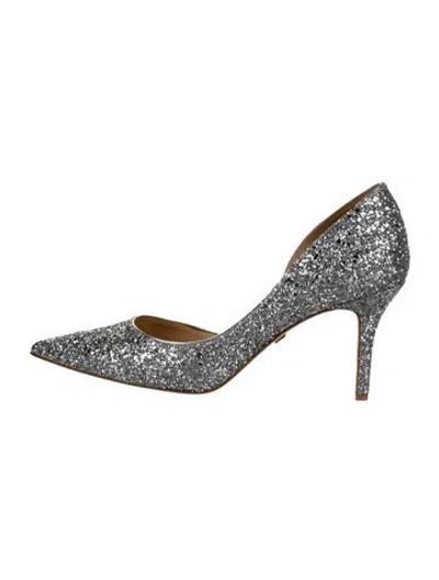 Pre-owned Badgley Mischka Glitter D'orsay Pumps In Silver