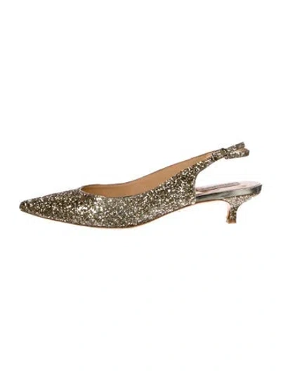 Pre-owned Badgley Mischka Glitter Slingback Pumps In White