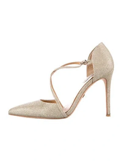 Pre-owned Badgley Mischka Glitter T-strap Pumps In Gold/metallic