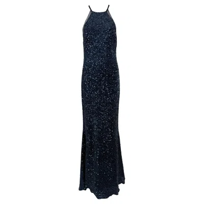Pre-owned Badgley Mischka Glittery Blue Sequin Halter Neck Evening Gown