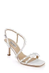 Badgley Mischka Gretta Pearl Strappy Mid Heel Sandals In White