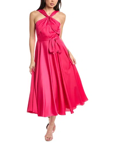 Badgley Mischka Twisted Hammered-satin Midi Dress In Pink