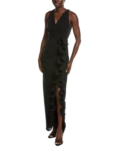 Badgley Mischka Halter Ruffle Gown In Black