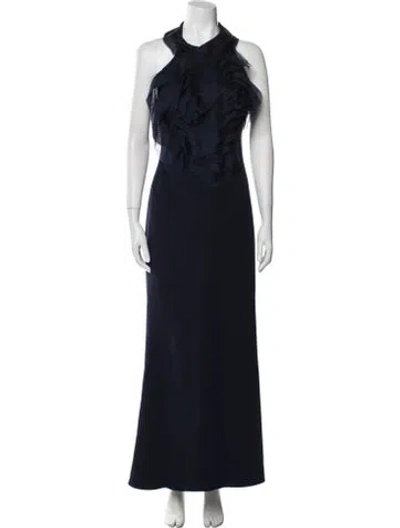 Pre-owned Badgley Mischka Halterneck Long Dress In Black