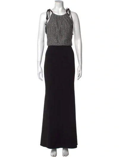 Pre-owned Badgley Mischka Halterneck Long Dress In Black