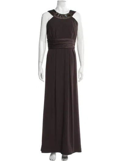 Pre-owned Badgley Mischka Halterneck Long Dress In Brown