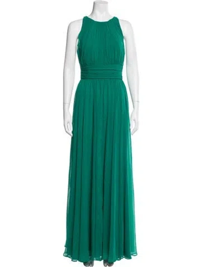 Pre-owned Badgley Mischka Halterneck Long Dress In Green