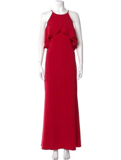Pre-owned Badgley Mischka Halterneck Long Dress In Red