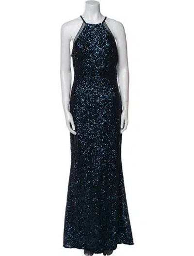 Pre-owned Badgley Mischka Halterneck Long Dress W/ Tags In Blue