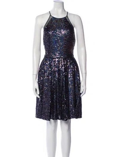 Pre-owned Badgley Mischka Halterneck Mini Dress In Blue