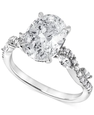 Badgley Mischka Igi Certified Lab Grown Diamond Oval Engagement Ring (3-1/5 Ct. T.w.) In 14k Yellow, White Or Rose G In White Gold