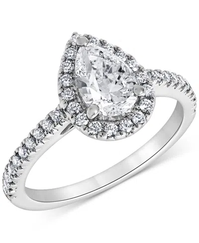 Badgley Mischka Igi Certified Lab Grown Diamond Pear-shaped Halo Engagement Ring (3-3/8 Ct. T.w.) In 14k White, Yell In White Gold