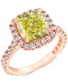 Badgley Mischka Igi Certified Lab Grown Yellow Diamond Cushion Halo Engagement Ring (4 Ct. T.w.) In 14k White, Yello In Rose Gold