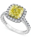 Badgley Mischka Igi Certified Lab Grown Yellow Diamond Cushion Halo Engagement Ring (4 Ct. T.w.) In 14k White, Yello In White Gold