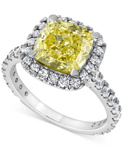 Badgley Mischka Igi Certified Lab Grown Yellow Diamond Cushion Halo Engagement Ring (4 Ct. T.w.) In 14k White, Yello In White Gold