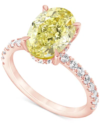 Badgley Mischka Igi Certified Lab Grown Yellow Diamond Oval-shaped Engagement Ring (3-1/2 Ct. T.w.) In 14k White, Ye In Rose Gold