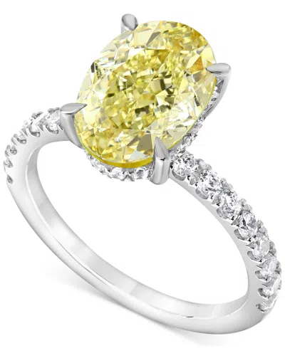 Badgley Mischka Igi Certified Lab Grown Yellow Diamond Oval-shaped Engagement Ring (3-1/2 Ct. T.w.) In 14k White, Ye In White Gold