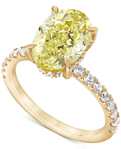 Badgley Mischka Igi Certified Lab Grown Yellow Diamond Oval-shaped Engagement Ring (3-1/2 Ct. T.w.) In 14k White, Ye In Yellow Gold