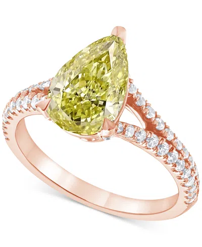 Badgley Mischka Igi Certified Lab Grown Yellow Diamond Pear-shaped Engagement Ring (2-3/8 Ct. T.w.) In 14k White, Ye In Yellow Gold