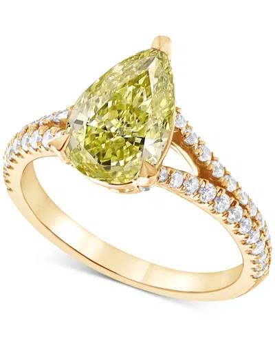 BADGLEY MISCHKA IGI CERTIFIED LAB GROWN YELLOW DIAMOND PEAR-SHAPED ENGAGEMENT RING (2-3/8 CT. T.W.) IN 14K WHITE, YE