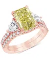 Badgley Mischka Igi Certified Lab Grown Yellow Diamond Radiant-cut Bridal Set (3-3/4 Ct. T.w.) In 14k White, Yellow In Rose Gold