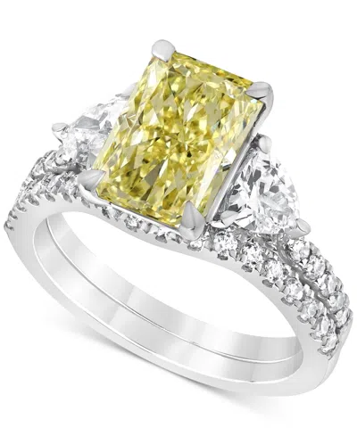Badgley Mischka Igi Certified Lab Grown Yellow Diamond Radiant-cut Bridal Set (3-3/4 Ct. T.w.) In 14k White, Yellow In White Gold