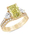 Badgley Mischka Igi Certified Lab Grown Yellow Diamond Radiant-cut Bridal Set (3-3/4 Ct. T.w.) In 14k White, Yellow In Yellow Gold