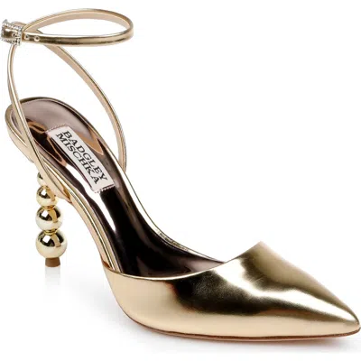 Badgley Mischka Indie Ii Ankle Strap Pointed Toe Pump In Gold