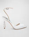 Badgley Mischka Indie Satin Ankle-strap Cocktail Pumps In Soft White