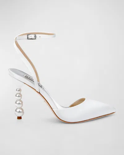 Badgley Mischka Indie Satin Ankle-strap Cocktail Pumps In Soft White