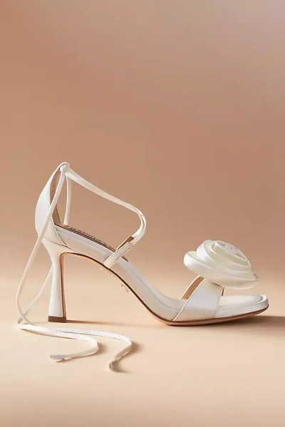 Badgley Mischka Janelle Rosette Wrap Heels In White