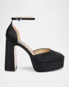 Badgley Mischka Zoelle Velvet Ankle-strap Platform Sandals In Black Crepe