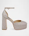 Badgley Mischka Collection Jayda Ankle Strap Platform Pump In Champagne Glitter