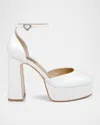 Badgley Mischka Felixa Ankle Strap Platform Heels In White Leather