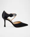 Badgley Mischka Collection Jayden Ankle Strap Pointed Toe Pump In Black Satin
